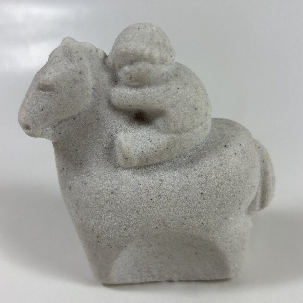 Marbell Belgium Stone Art Boy On Horse Small Sculpture #800